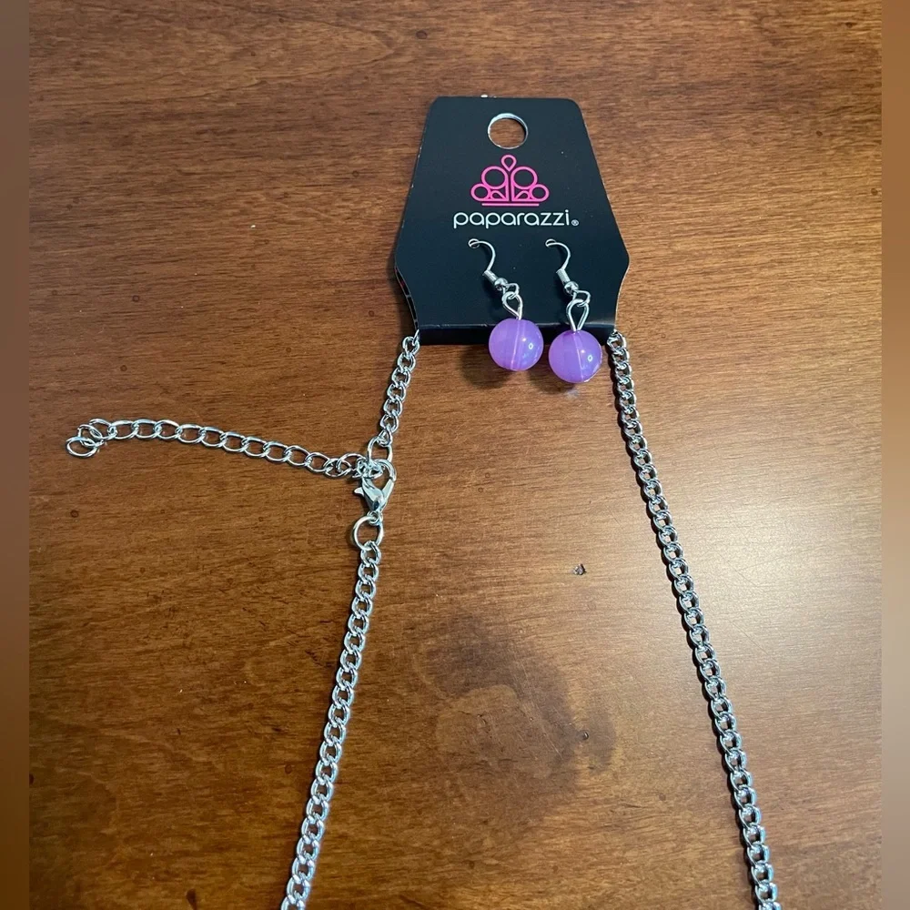 Necklace And Earrings. Paparazzi Purple and Silver Tone, NWT - Picture 3 of 5